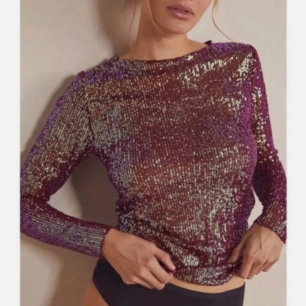 Free People Sequin Top in Red and Gold - Picture 3 of 5
